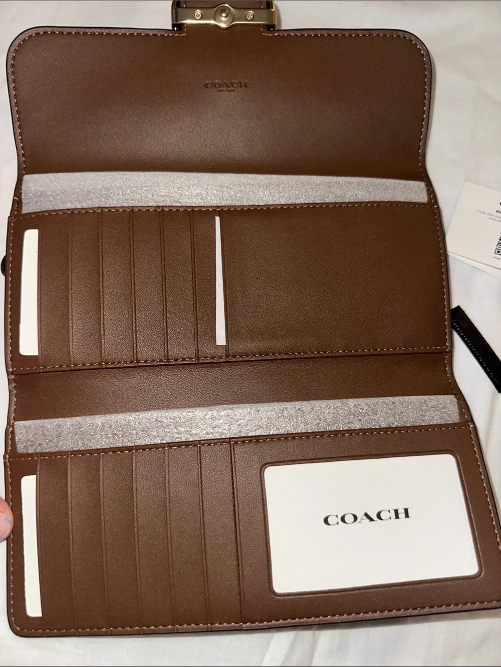 Coach Brown Signature Canvas Wallet with Tan Leather Flap